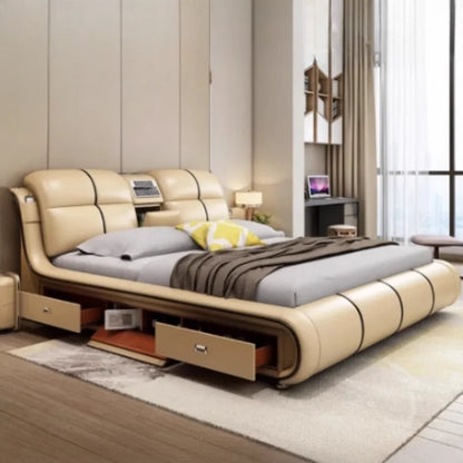 Multifunctional King Size Wooden Storage Bed - Nordic Design