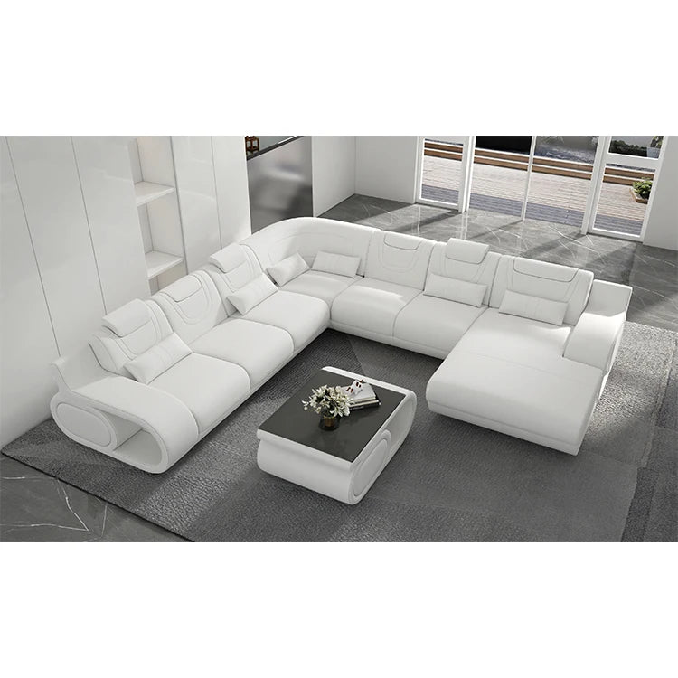 Luxury U-Shaped Leather Sectional Sofa Set for Modern Living Rooms