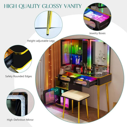 RGB LED Vanity with Lights, Mirrors, 7 Dynamic & 24 Static Dimmable Modes