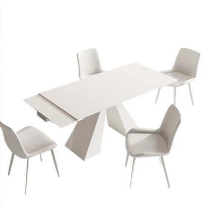 Extendable White Dining Table Set: Rectangular, Modern Design for Living Room or Restaurant