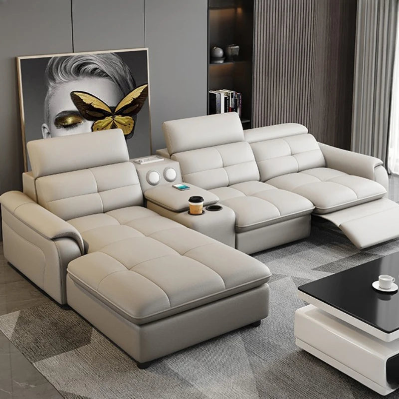 Multi-Functional Leather Sofa Bed - Dual-Purpose & Storage Design