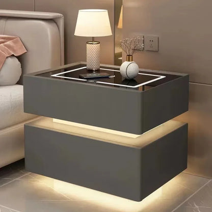 Modern Solid Wood Bedside Table with Wireless Charging & Lock