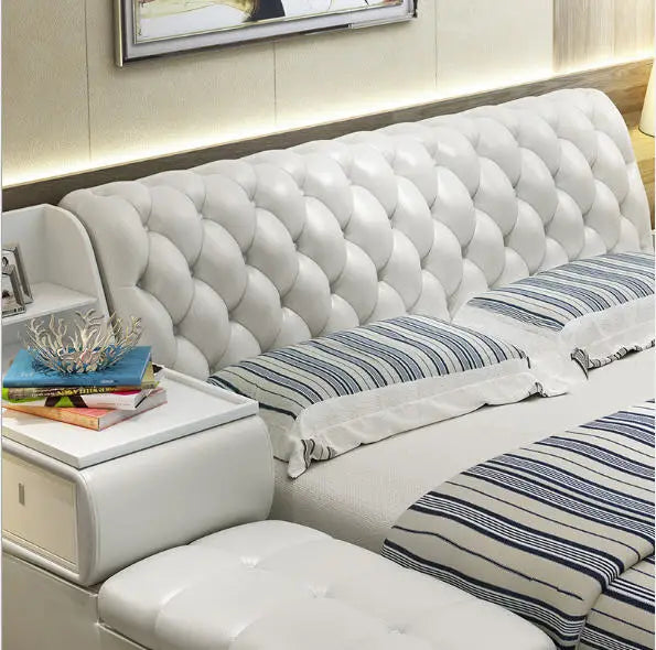 Post-Modern Genuine Leather Bed - Soft, King/Queen, Storage