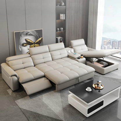 Multi-Functional Leather Sofa Bed - Dual-Purpose & Storage Design