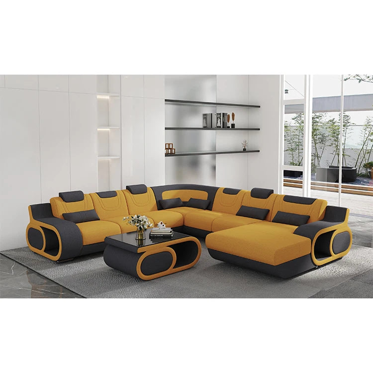 Luxury U-Shaped Leather Sectional Sofa Set for Modern Living Rooms