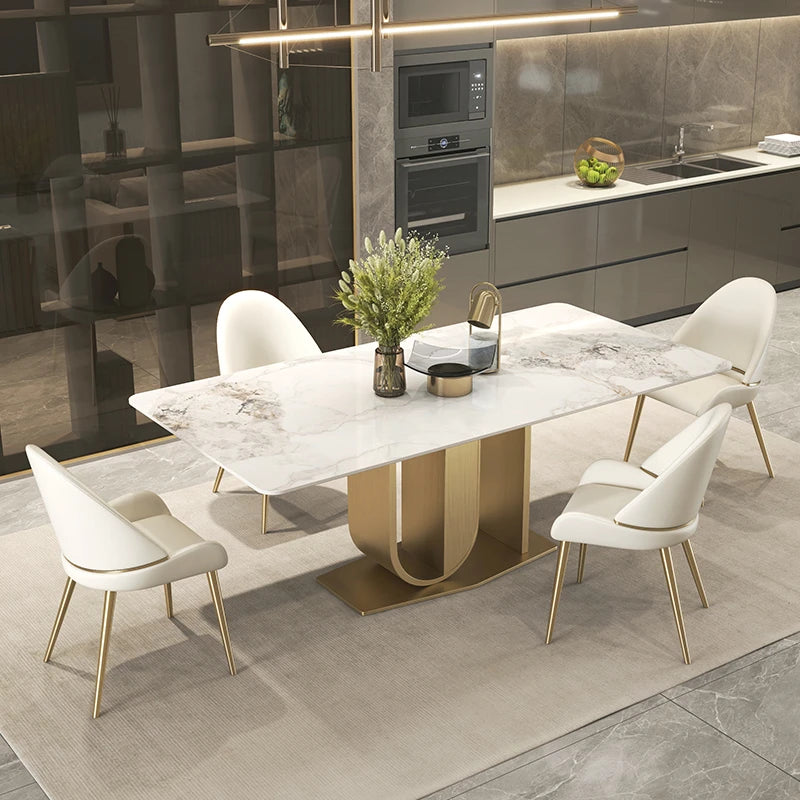 Slate Dining Table: Gold Metal Legs, Luxury Modern Minimalist, Rectangular Marble