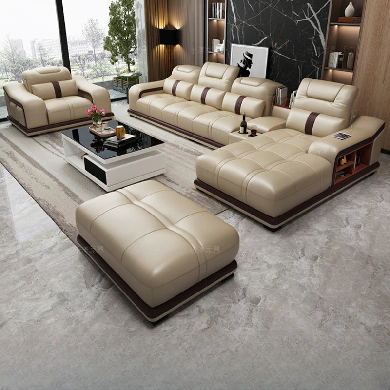 Genuine Leather Living Room Sofa - Modern Designer Loveseat & Sectional