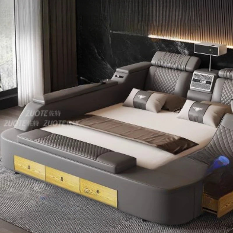 King Size Support Double Bed: Wood Nordic Luxury & Storage