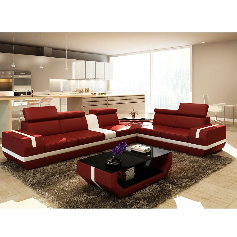 Luxury Modern Genuine Leather Corner Sofa Set for Living Rooms