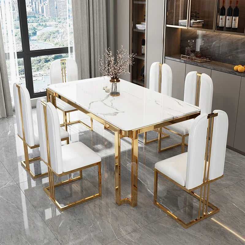 Unique Luxury Dining Set: Modern Metal Legs, Space-Saving Rectangular Table, Nordic Design