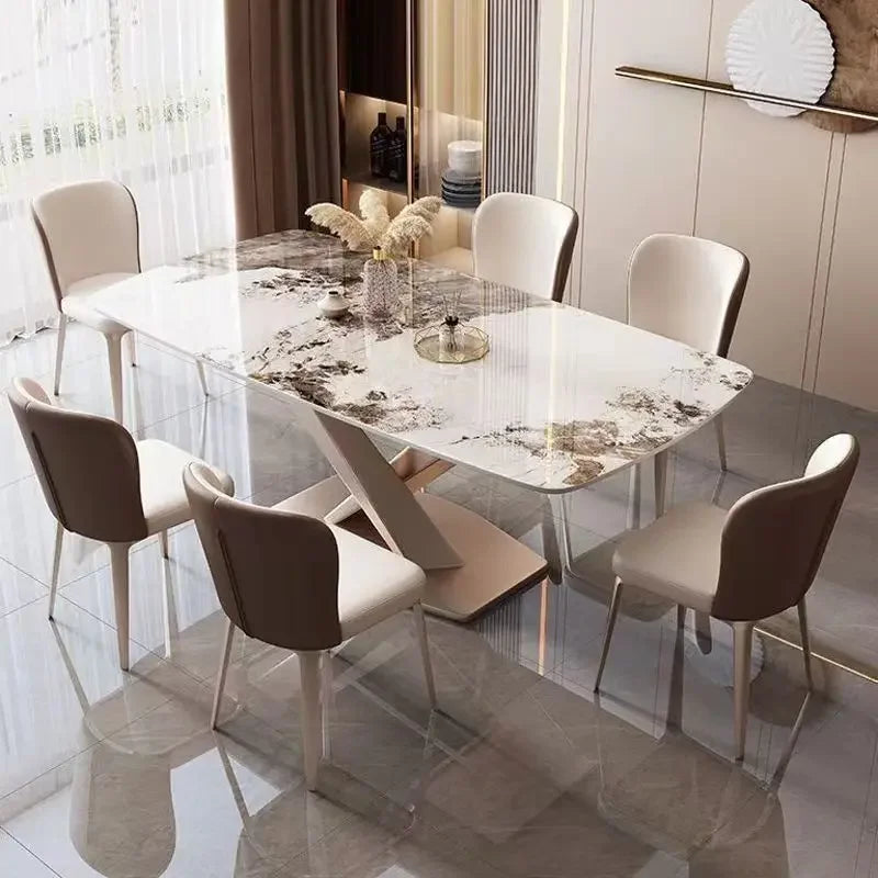 Metal Nordic Dining Set: Luxury White Marble Table, Natural, Restaurant/Home Furniture