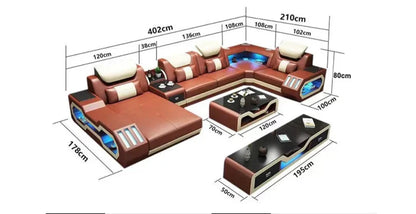 Modern Luxury Leather Sectional Sofa Set - Smart LED Living Room Couch