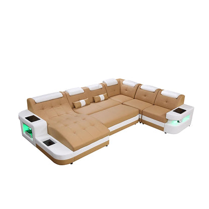 Luxury Buffalo Genuine Leather Loveseat – Modular Sofa for Villas & Restaurants