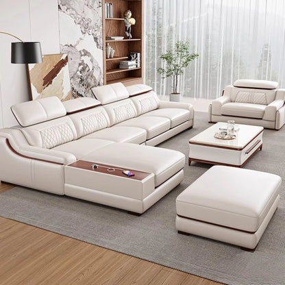 Genuine Leather Modern Reclining Sofa - White Nordic Lounge