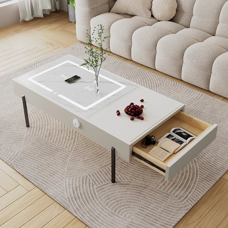 Multi-Function Smart Coffee Table: Nordic Style, Wireless Charging, USB, Bluetooth Speaker