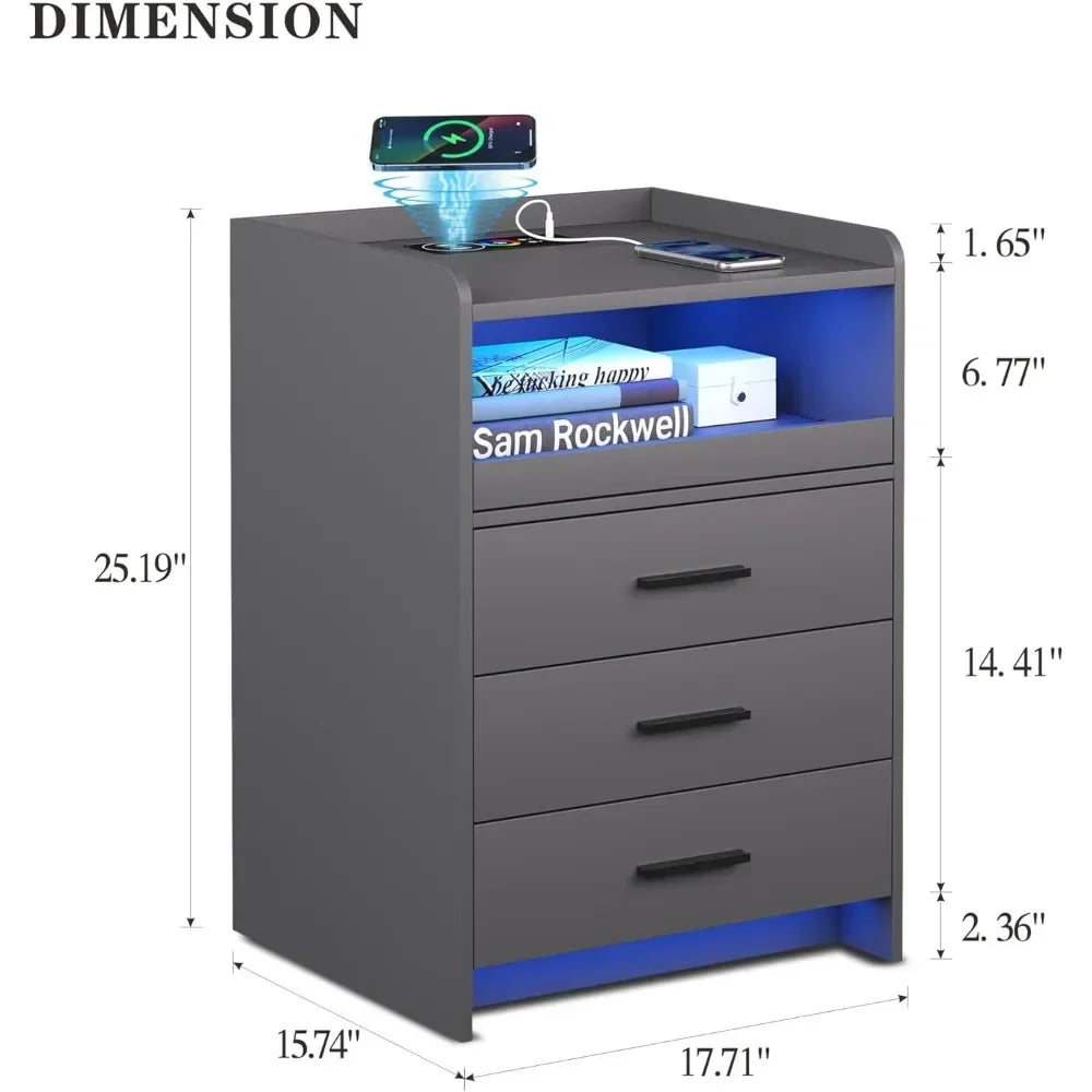 Smart Nightstand with Charging Station & RGB Lights