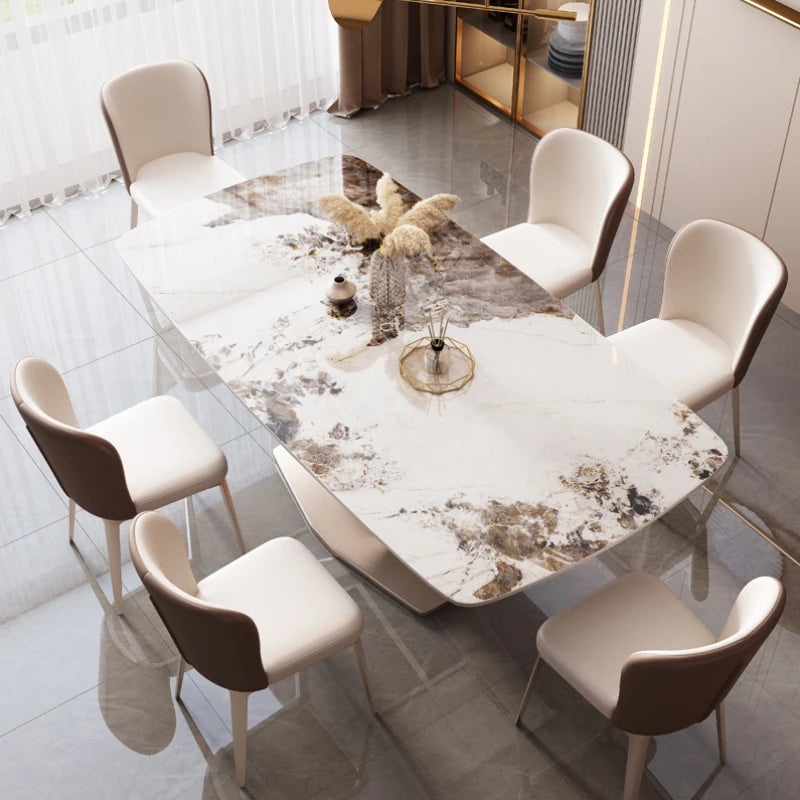 Metal Nordic Dining Set: Luxury White Marble Table, Natural, Restaurant/Home Furniture