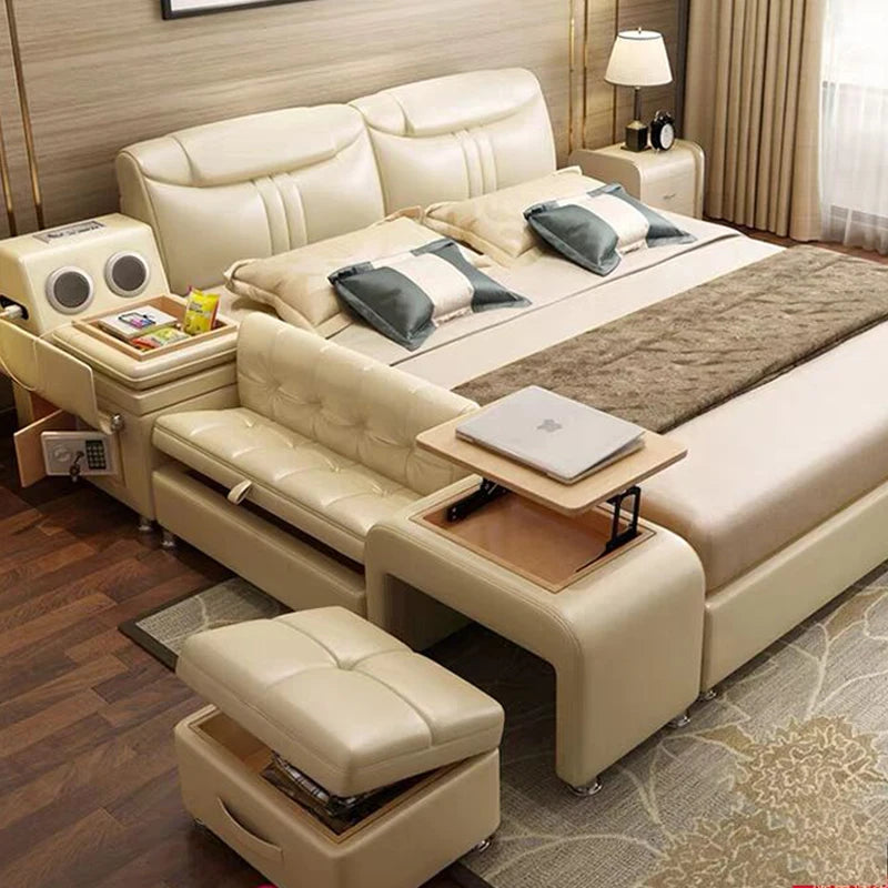 Elegant King Size Bed with Storage - Loft Leather, Luxury