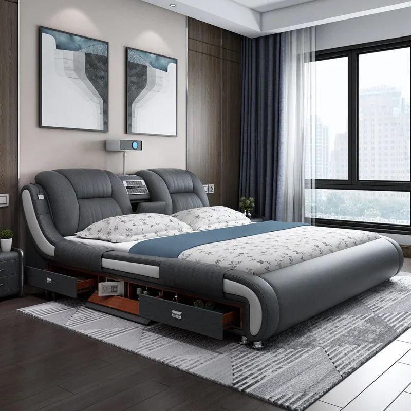 Multifunction Storage Double Bed, Smart Cama Box Casal Room Furniture