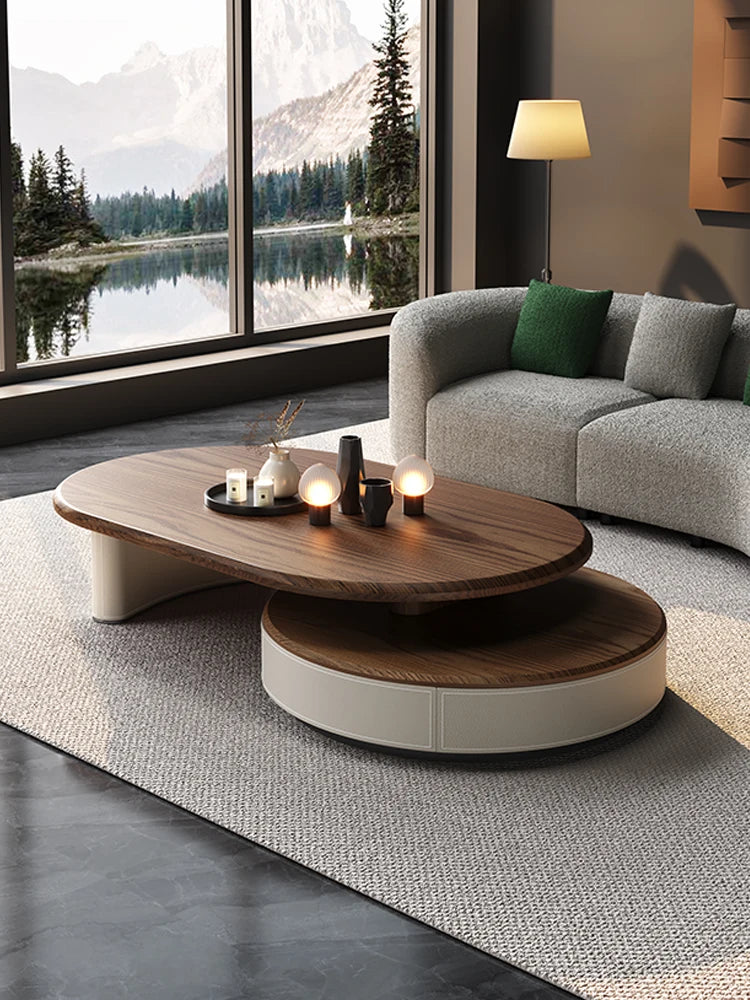 Retro Luxury Tea Table: Retractable, Round, Modern Minimalist, High-End, Fashionable Design