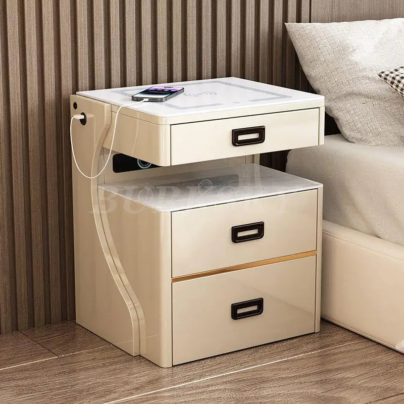 Modern Bedside Table with Smart Storage and Wireless Charging