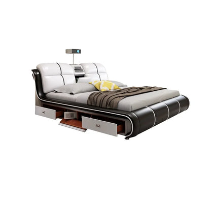 Modern Smart Leather Bed - Multifunctional Storage & Audio