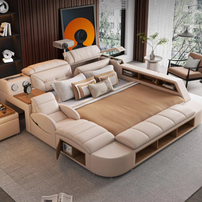 Multifunctional Tatami Bed - Modern Leather with Storage & Massage