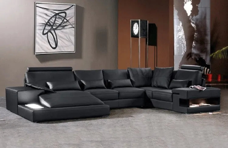 Modern 5-Seater Genuine Leather Corner Sofa for Living Rooms