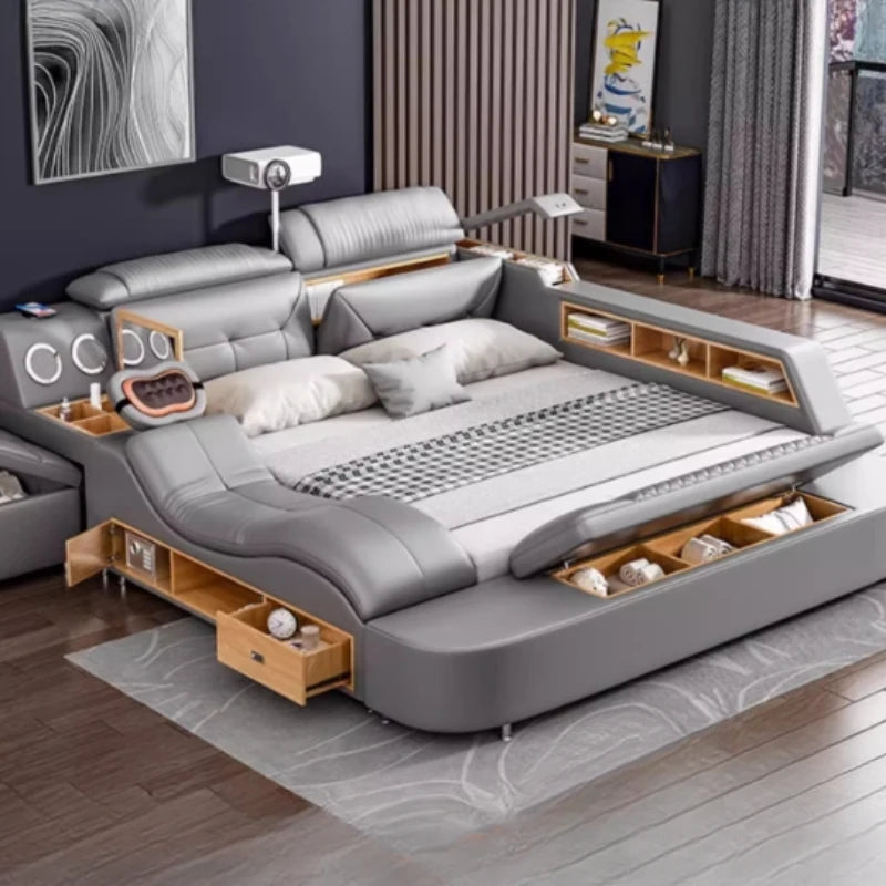 Smart King Size Bed with Drawers - Luxury Multifunctional Frame