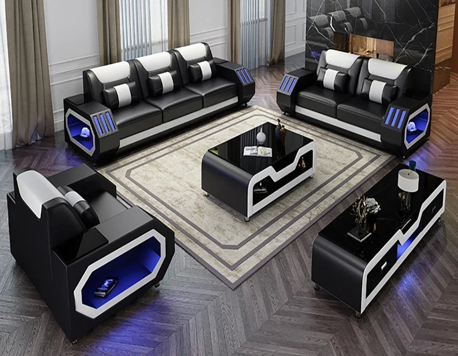 Modern Chesterfield Sectional - Royal Leather Living Room Set