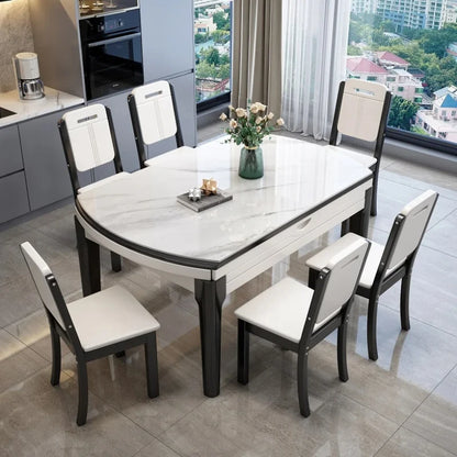 Designer Long Dining Table Set: Extendable Rectangular with Non-Slip Chairs, White Mesa Comedor