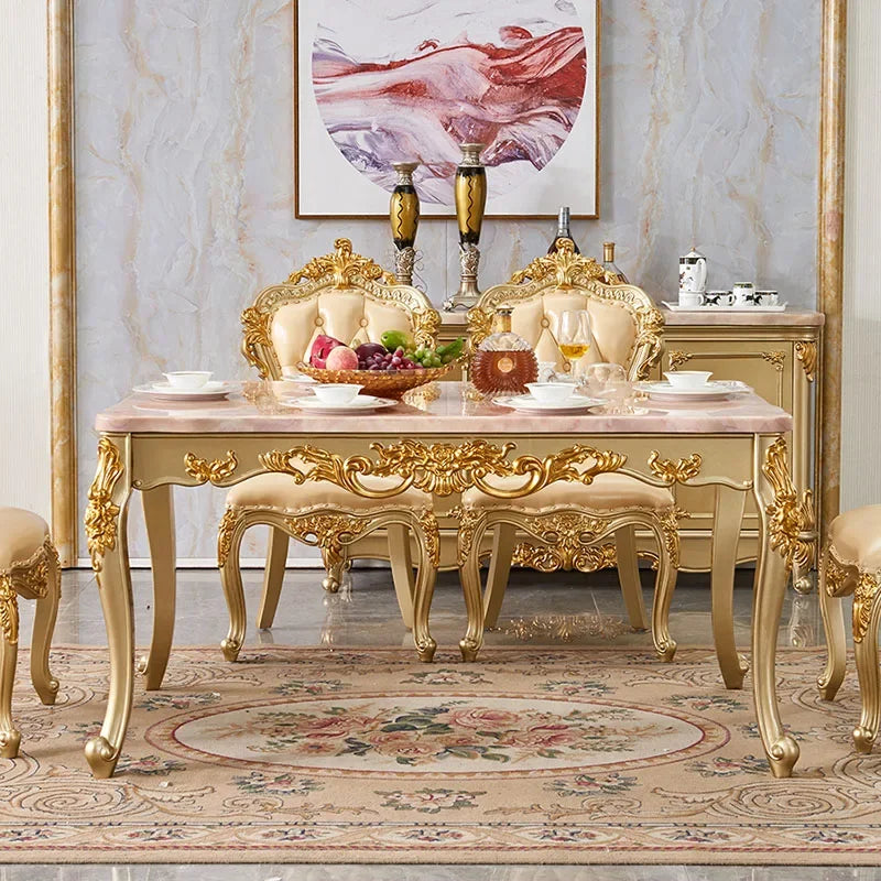 Wooden Luxury Dining Table: Gold Vintage, European, Space-Saving