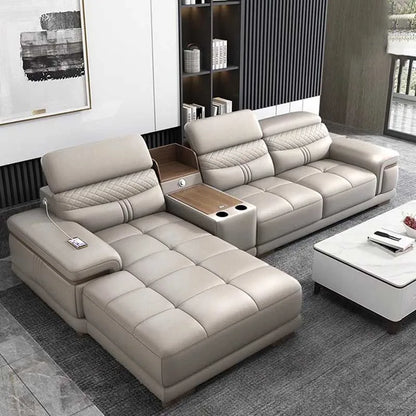 Nordic Leather Living Room Sofas - Modern Two-Seater Lounge Puffs