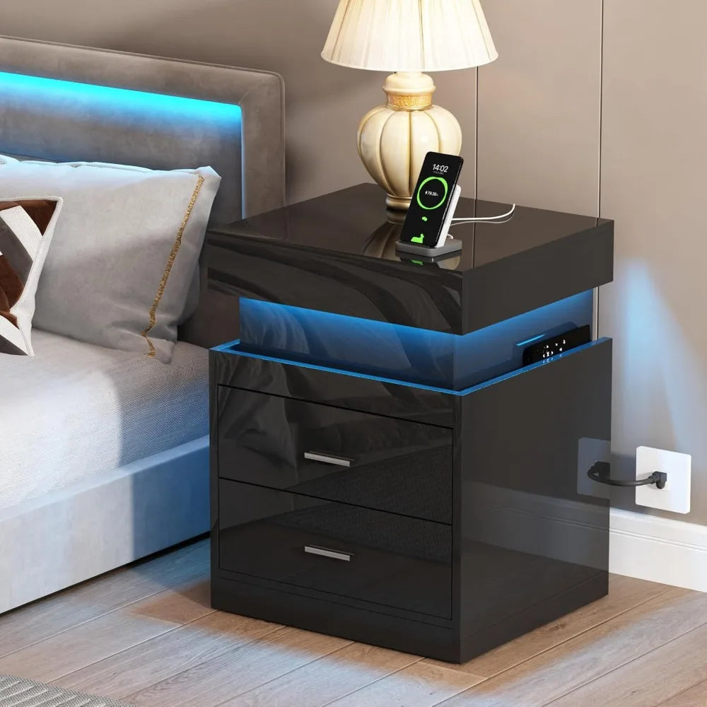 Smart Nightstand with Charging Station & Sliding Top Storage