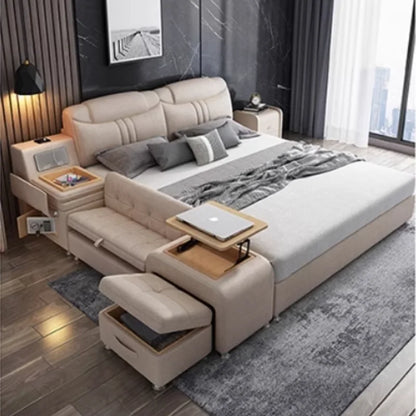 Storage Frame Double Bed: Luxury King Size, Modern Headboard