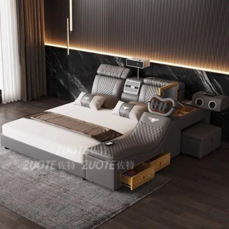 King Size Support Double Bed: Wood Nordic Luxury & Storage