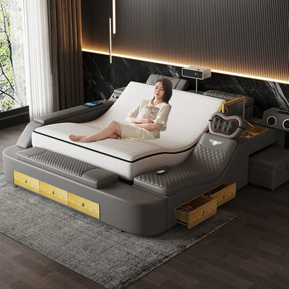 King Size Support Double Bed: Wood Nordic Luxury & Storage