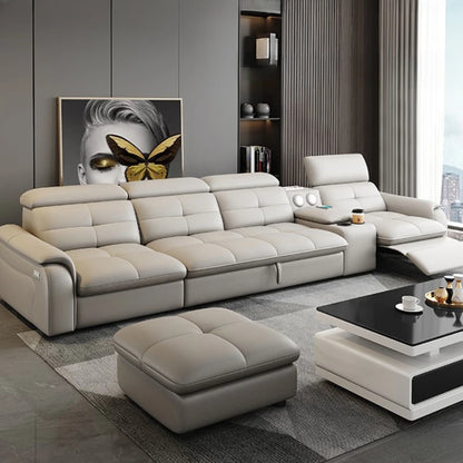 Multi-Functional Leather Sofa Bed - Dual-Purpose & Storage Design