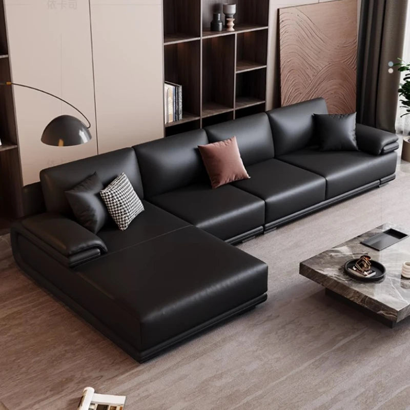 Italian Leather Sofa - Modern Black, Designer Reclining Loveseat