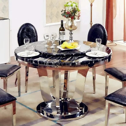 Luxury Stainless Steel Dining Table: Italian, Graceful Turntable, Round, White Kitchen Furniture