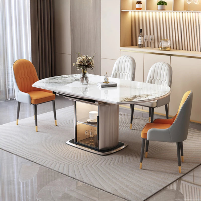 Designer Floor Dining Table: White, European Design, Mobile, Round, Extendable