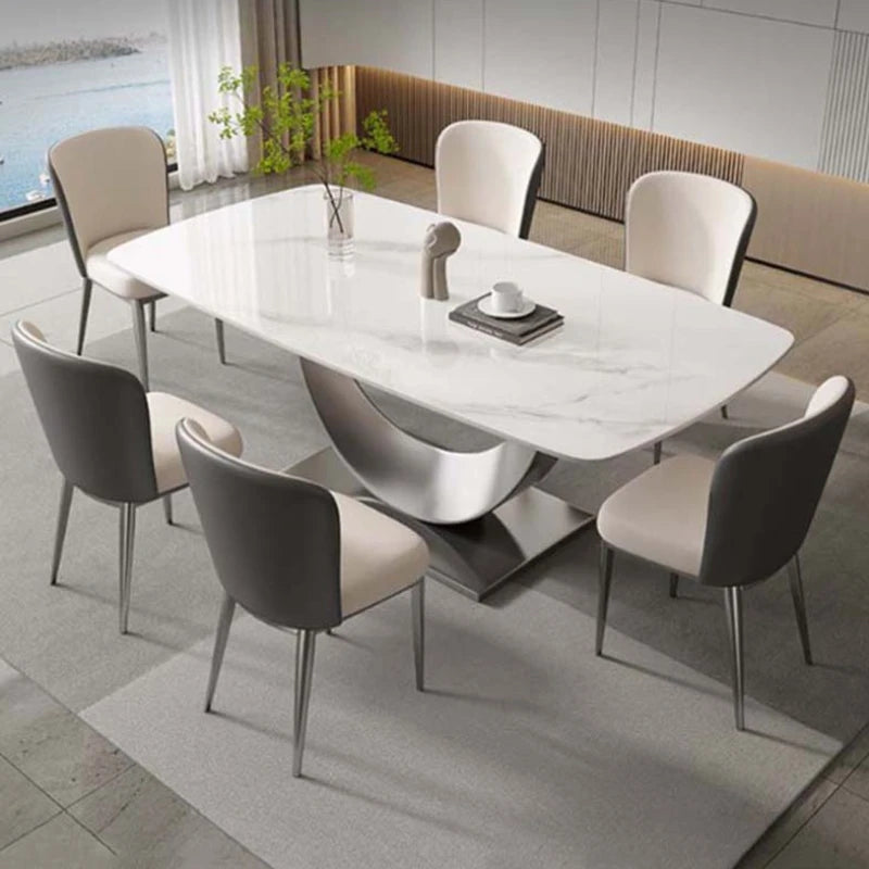 Luxury Italian Dining Set: Metal Legs, Waterproof Rectangular Table, Modern Design