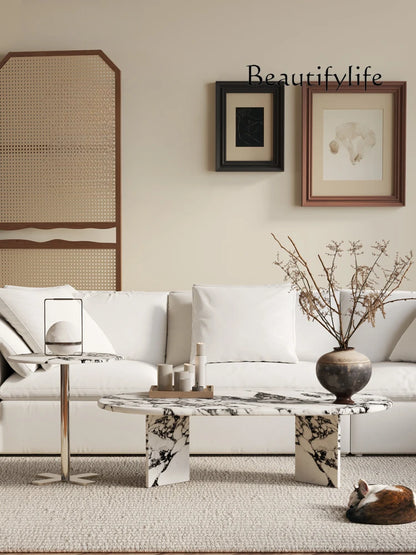 Retro Living Room Coffee Table: Marble, French Cream, Simple Modern Style