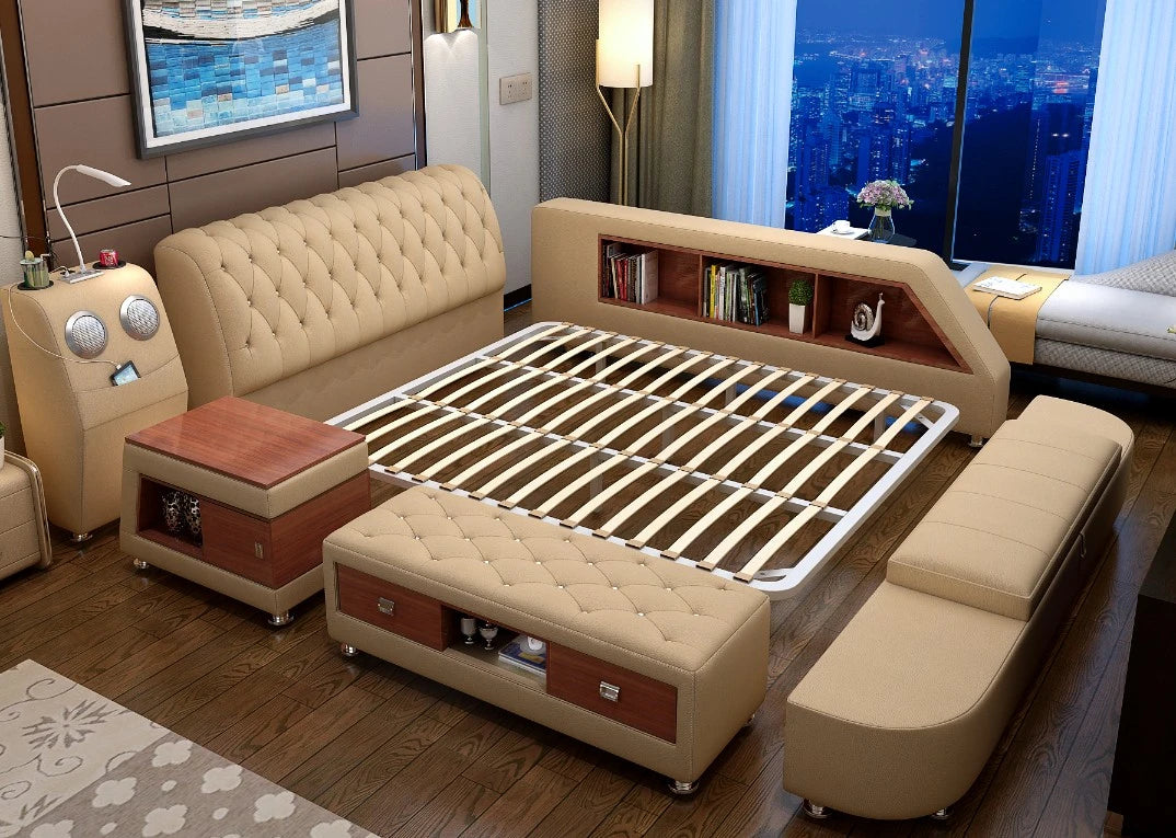 Ultimate Tech Smart Bed: Leather Massage, Speaker & Safe