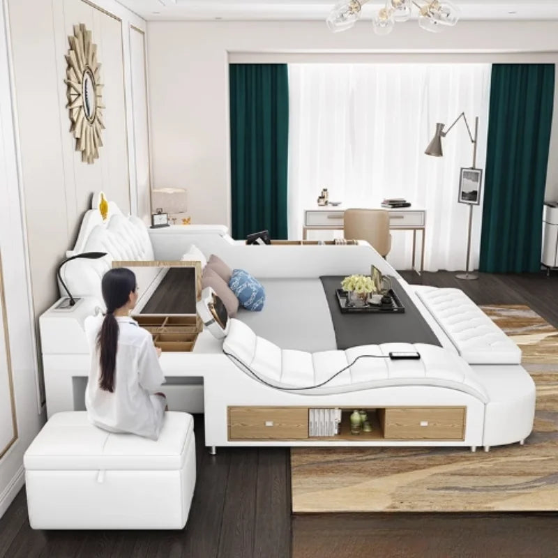 King Size Wooden Double Bed with Storage - Luxury & Modern