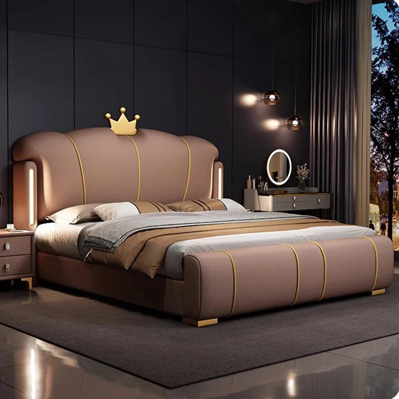 Luxury Double Bed Frame - Elegant Italian Leather King Size