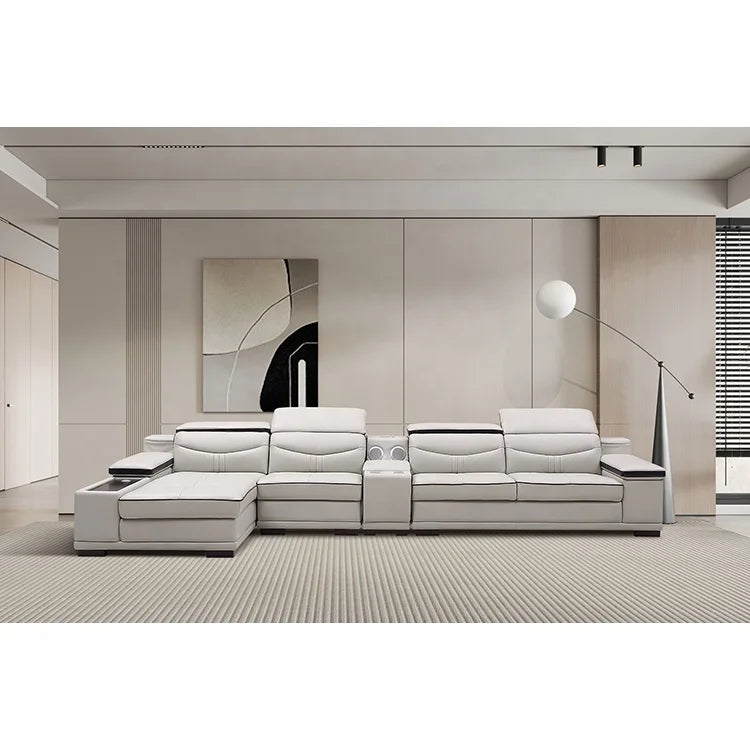 Modern Luxury Genuine Leather L-Shape Sectional Sofa Set for Living Rooms