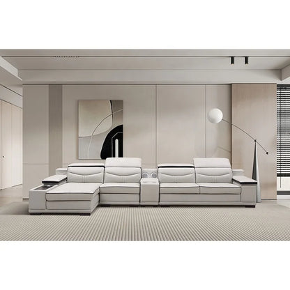 Modern Luxury Genuine Leather L-Shape Sectional Sofa Set for Living Rooms