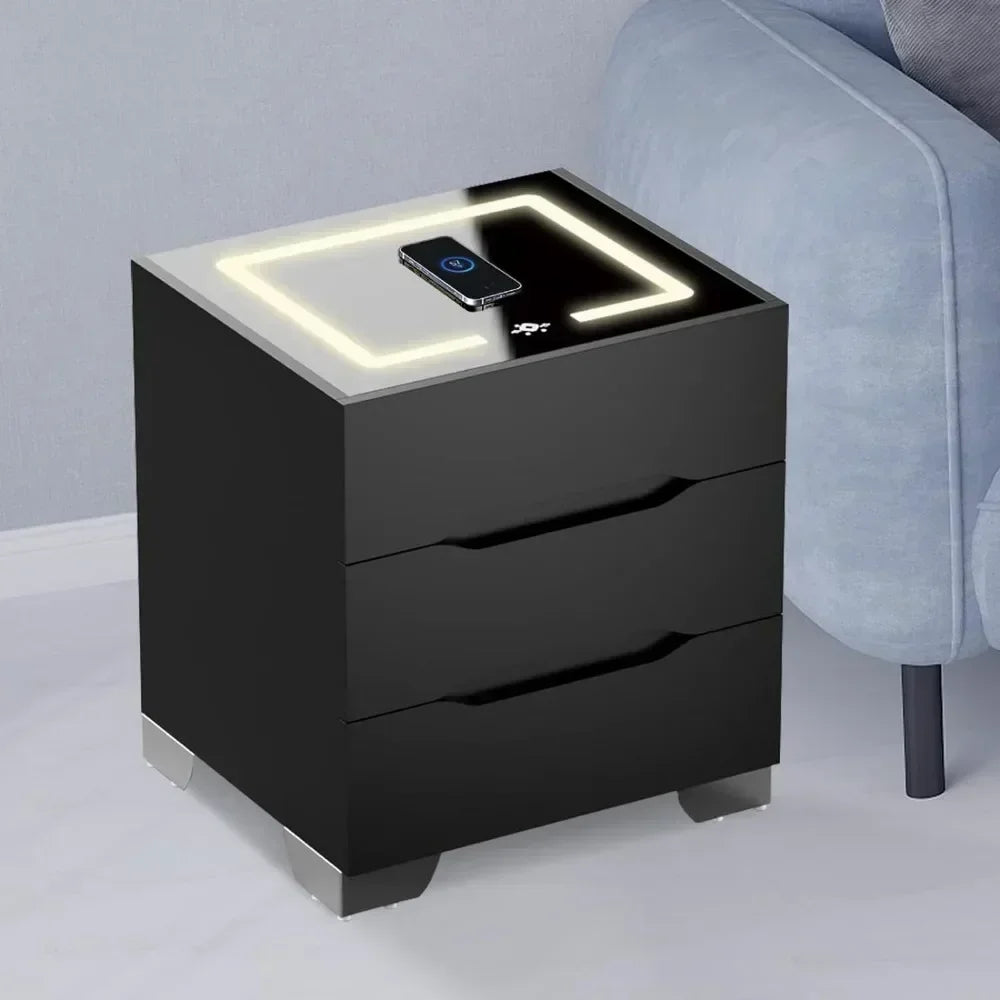 Modern Nightstands with LED Lights, Charging Station & Sensor