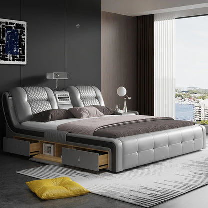 King Size Tatami Bed: Smart Leather, Massage & Projector